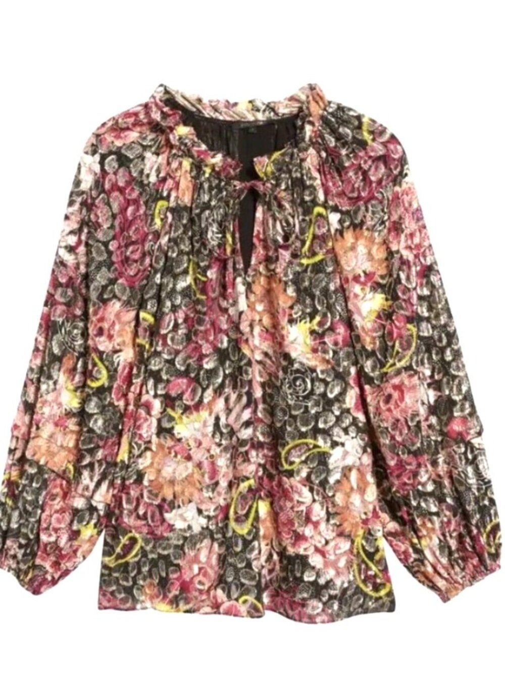 NWOT KOBI HALPERIN VISCOSE METALLIC MULTICOLOR FLORAL BOHO BLOUSE SIZE: XXL